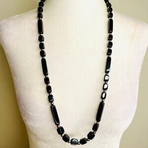 Vintage Trifari Black Lucite Beaded Silver Spacers Necklace